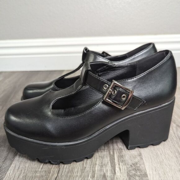 Black Women's Chunky Heel Mary Jane Shoes - Picture 5 of 8